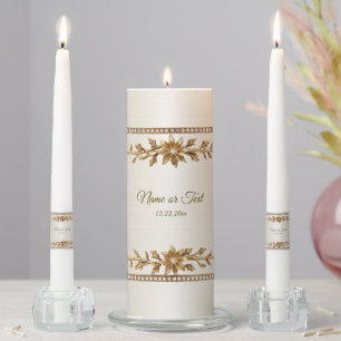 Party Gold Ornate Rectangle Dimond Flowers Shiny Unity Candle Set