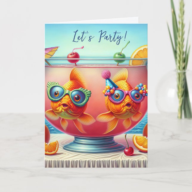 Party Goldfish In a Birthday Punch Bowl Card (Front)