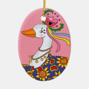 Party Goose Ukrainian Folk Art Ceramic Ornament