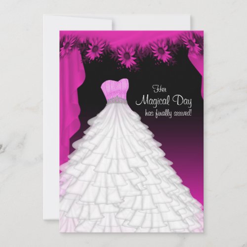 Party Gown Fuchsia Hot Pink Daisy Quinceanera Personalized Invites