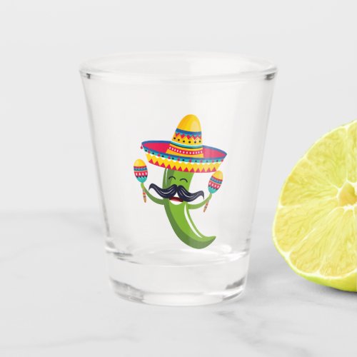 Party Green Chili Pepper in Sombrero with Maracas Shot Glass