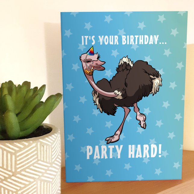 Party Hard Birthday Ostrich Dancing Cartoon Cards (Creator Uploaded)