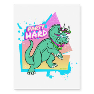 Party Hard dinosaur II -Triceratops with glowstick Temporary Tattoos