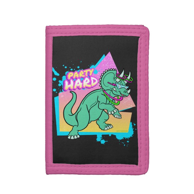 Party Hard dinosaur II -Triceratops with glowstick Trifold Wallet (Front Vertical)