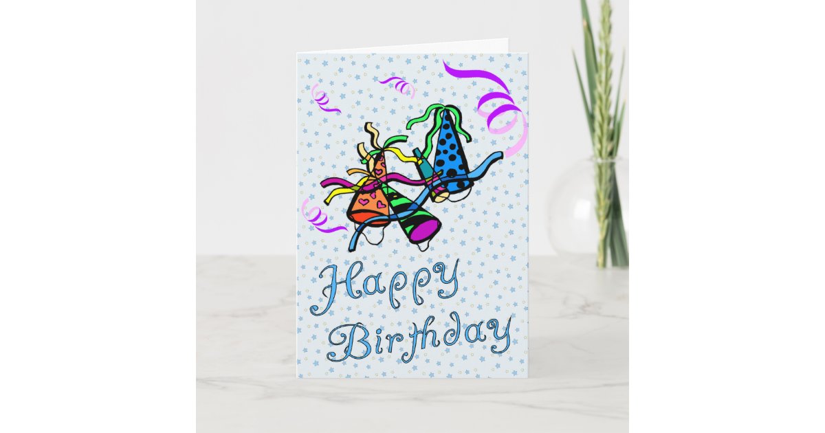 Party Hat and Streamers Birthday Card Zazzle