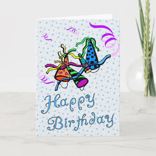 Party Hat and Streamers Birthday Card Zazzle