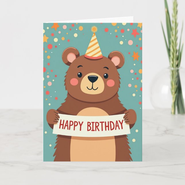 Party Hat Bear Birthday Card (Front)