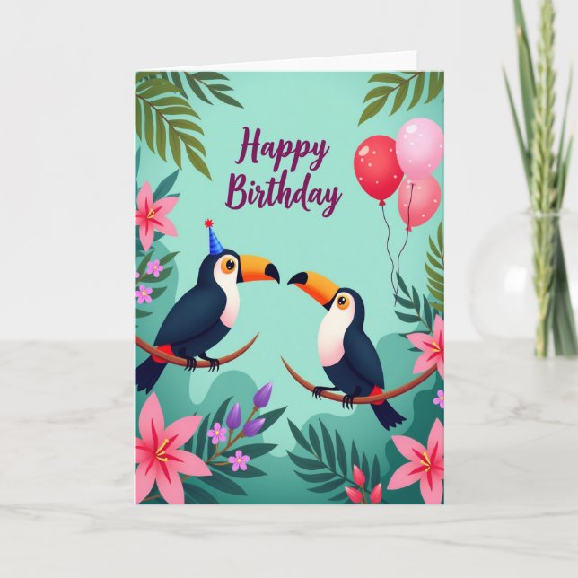 Party Hat Birds Birthday Card (Front)