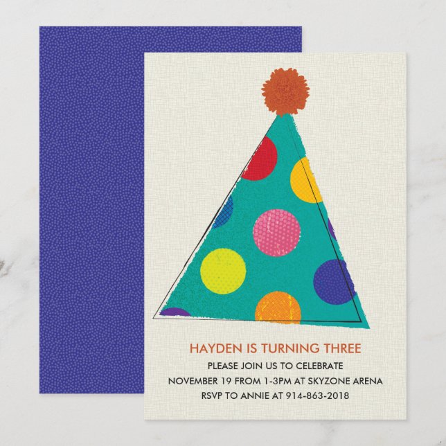 Party Hat Birthday Invitation, Card (Front/Back)