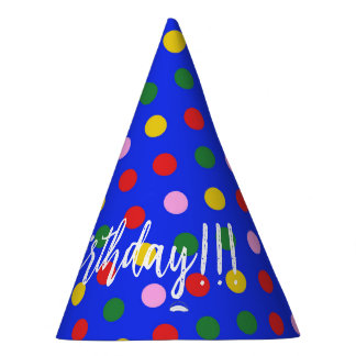 Party Hat_blue with colorful dots, editable text Party Hat
