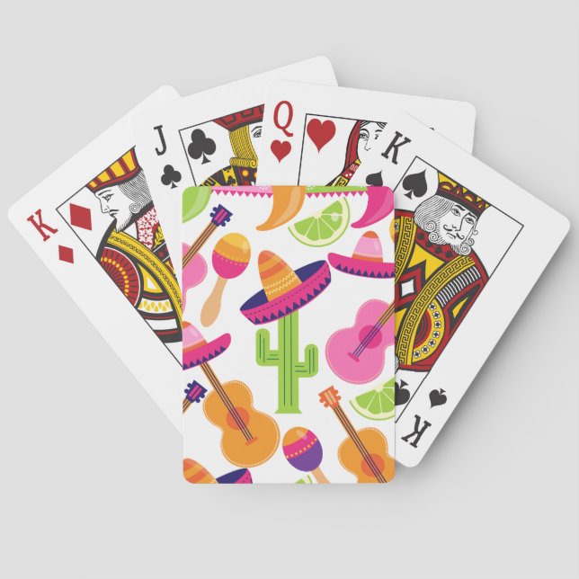 Party Hat Cactus Limes Peppers Maracas Celebration Poker Cards (Back)
