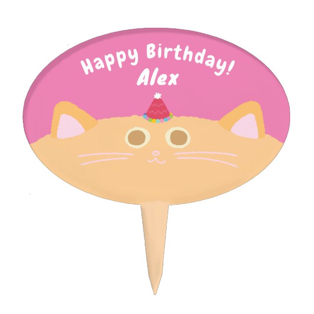 Party Hat Cat Birthday Cake Topper (Front)