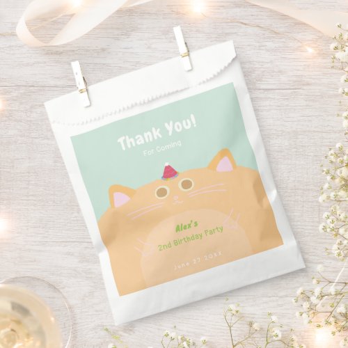 Party Hat Cat Mint Green Birthday Favor Bag