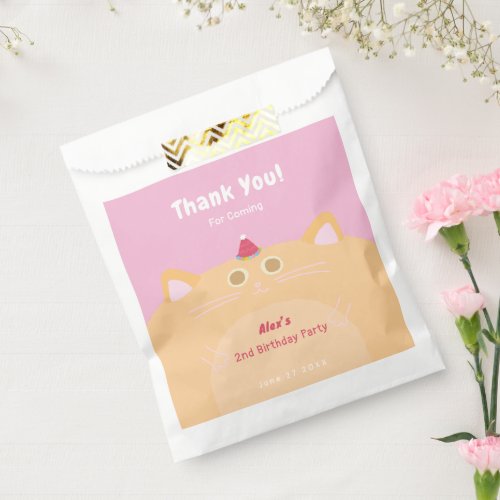 Party Hat Cat Pink Birthday Favor Bag