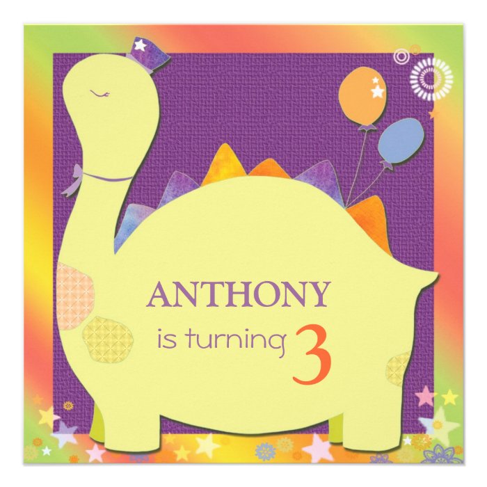 Party Hat Dinosaur Cute Kid's Birthday Party Custom Invitation