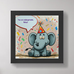 Party Hat Elephant with Thought Bubble Framed Art