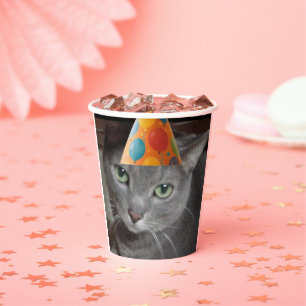 Party Hat Gray Cat Paper Cups