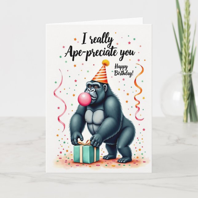 Party Hat Simian Birthday Card (Front)