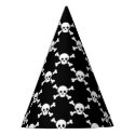 Party Hat with white skulls & cross bones on black