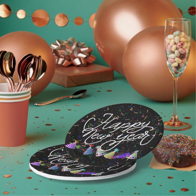 Party Hats and Confetti New Years Paper Plates (Multi)