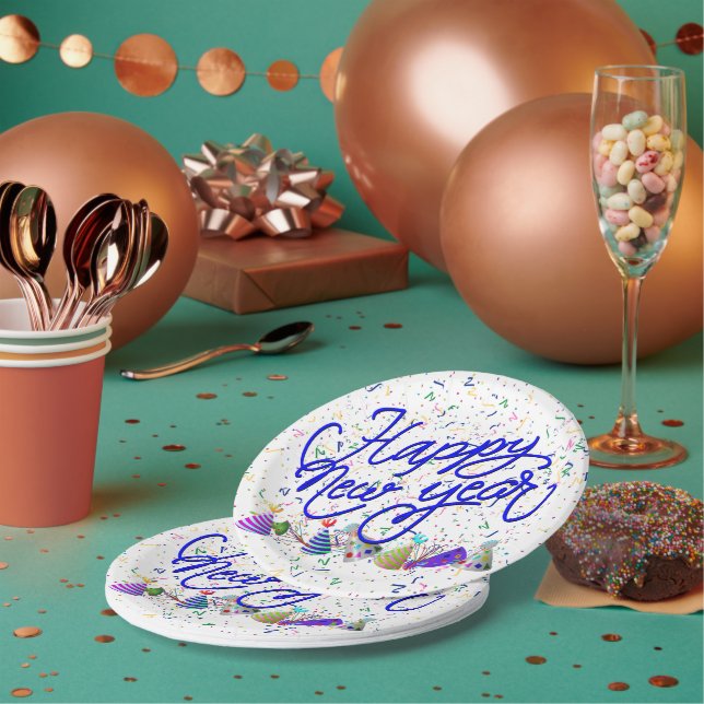 Party Hats and Confetti New Years Paper Plates (Multi)