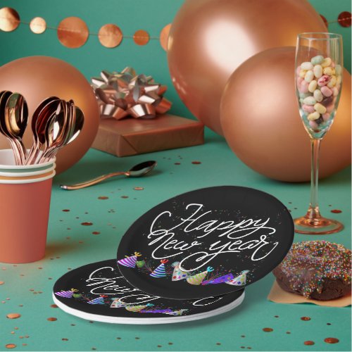 Party Hats and Confetti New Years Paper Plates