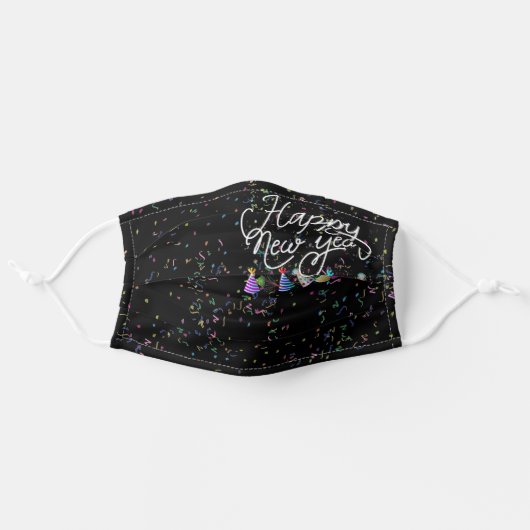 Party Hats Happy New Year Adult Cloth Face Mask (Front, Unfolded)