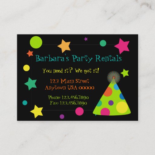 Customizable Party Hats Party Planner Business Card