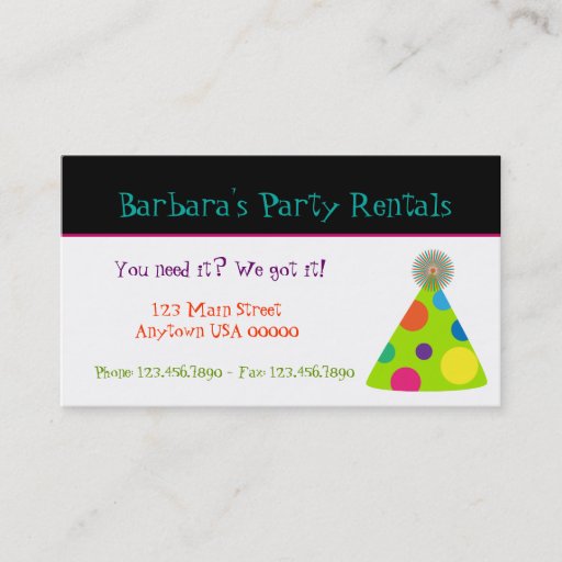 Customizable Party Hats Party Planner Business Card