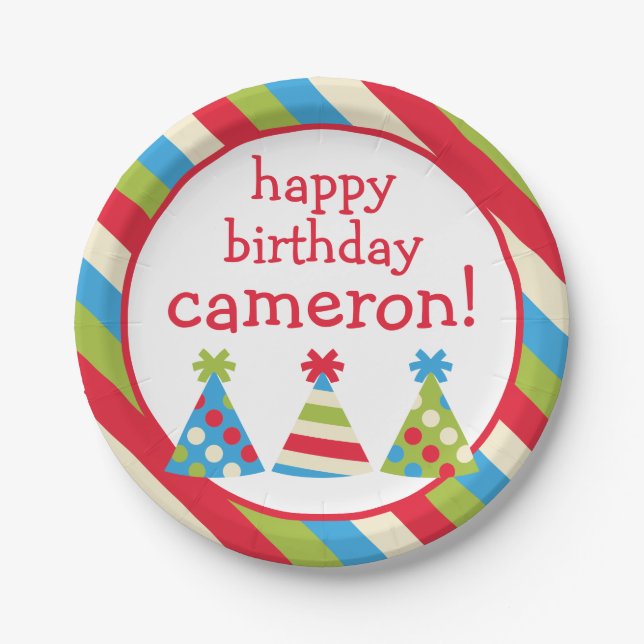 Party Hats Personalized Birthday Party Plates (Front)