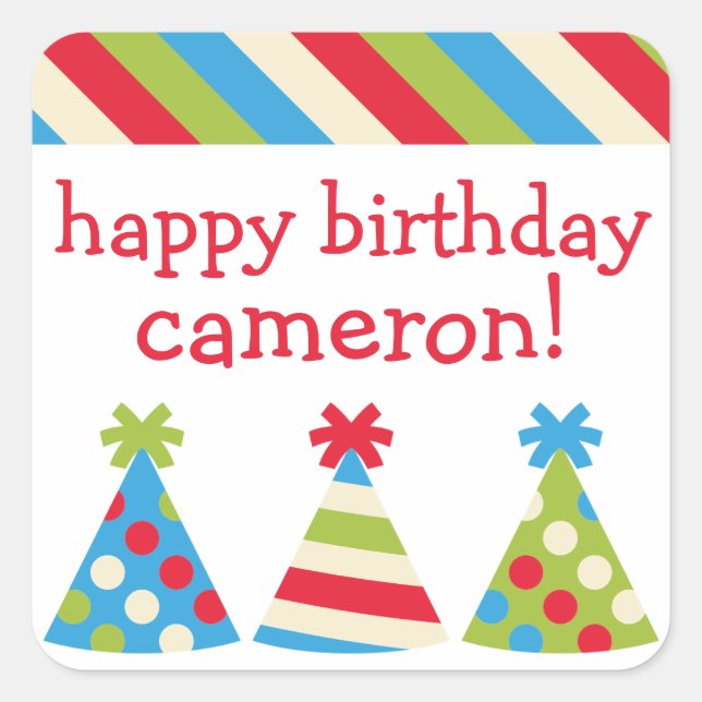 Party Hats Personalized Birthday Stickers (Front)