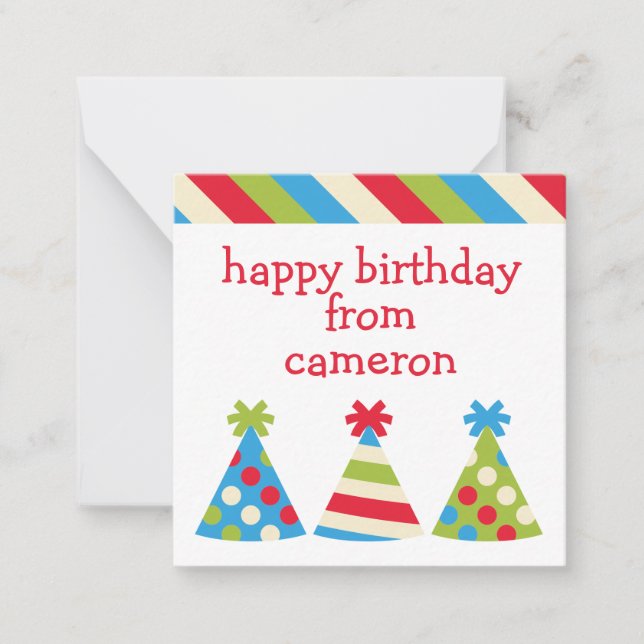 Party Hats Personalized Gift Enclosure Cards (Front)