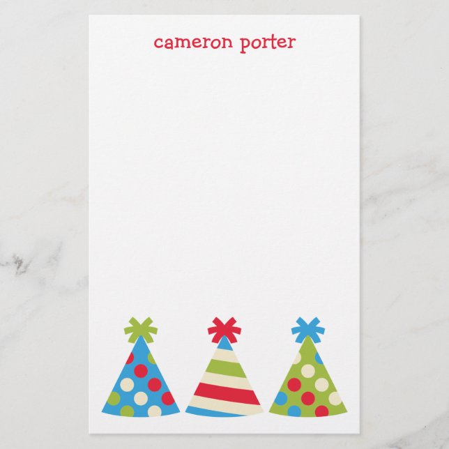 Party Hats Personalized Stationery (Front)