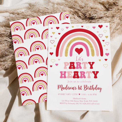 Party Hearty Boho Rainbow Valentine Birthday Invitation