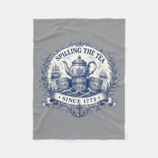 Party History Pun Blue Toile Spilling The Tea Fleece Blanket