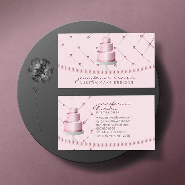 Party Home Bakers Pink Three Tiered Wedding Cake Business Card (Creator Uploaded)