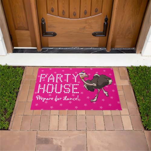 Party House Prepare For Dance Ostrich Cartoon Doormat