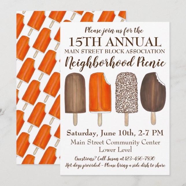 Party Ice Cream Social Birthday Popsicle Picnic Invitation (Front/Back)