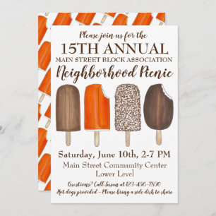 Party Ice Cream Social Birthday Popsicle Picnic Invitation