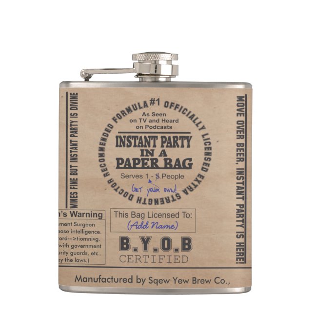 Party In A Paper Bag Customizable Hip Flask (Front)