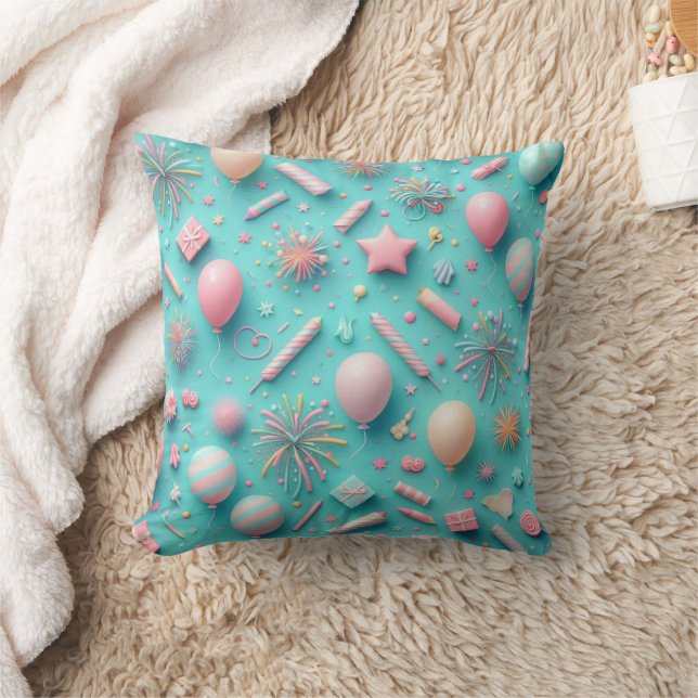 Party in Blue Throw Pillow (Blanket)
