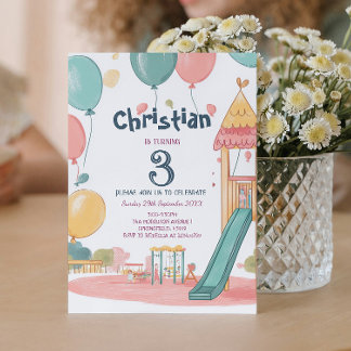 Party in park and balloons Kids Birthday party Invitation