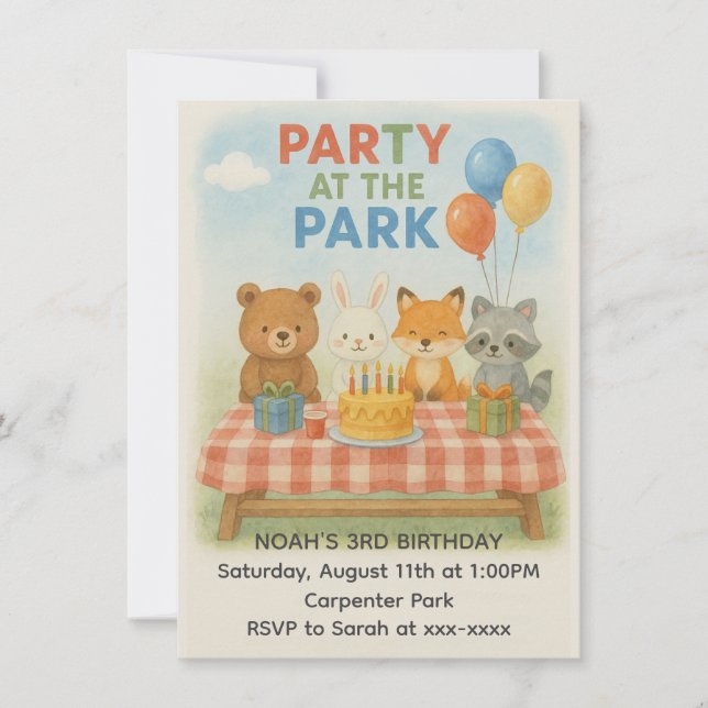Party in the Park Animal Birthday Invitation (Front)