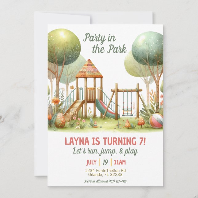 Party In The Park Birthday Invitation  (Front)