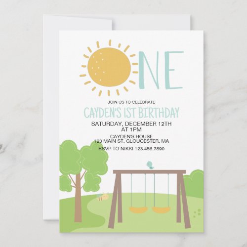 Party in the Park Playground 1st Birthday Invitation