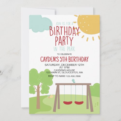 Party in the Park Playground Birthday Invitation