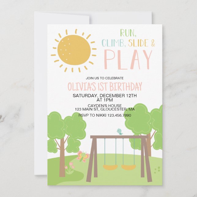 Party in the Park Playground Birthday Invitation (Front)