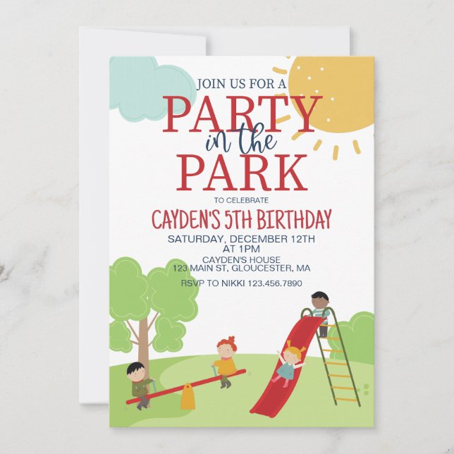 Party in the Park Playground Birthday Invitation (Front)