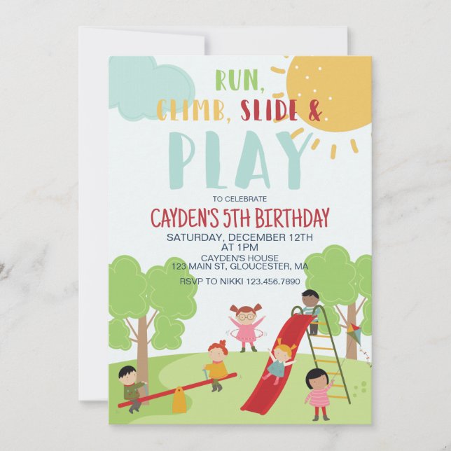 Party in the Park Playground Birthday Invitation (Front)