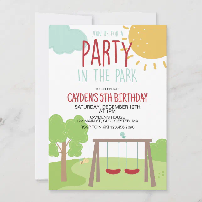 Party in the Park Playground Birthday Invitation | Zazzle